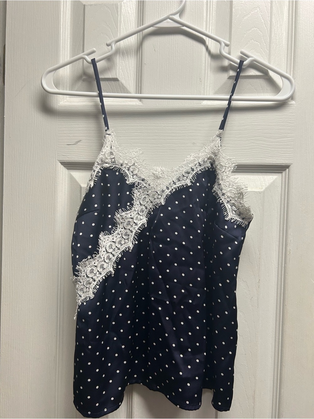 Monteau Navy & White Polka Dot Satin Lace Cami